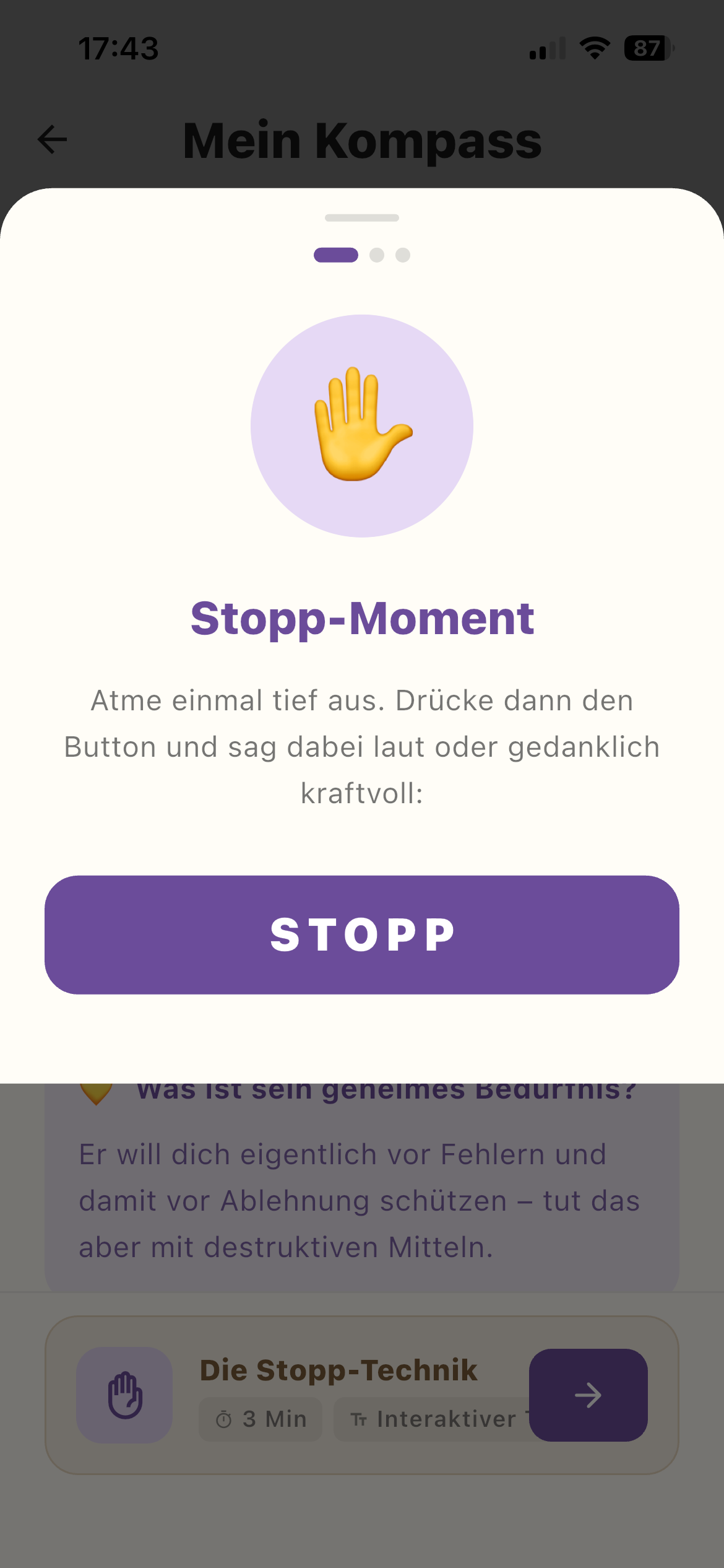 Schritt zurücktreten – Übung
